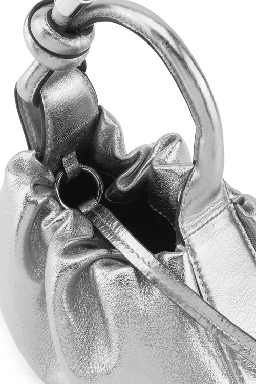 Tina Crinkle Silver Ruched Mini Baguette Bag