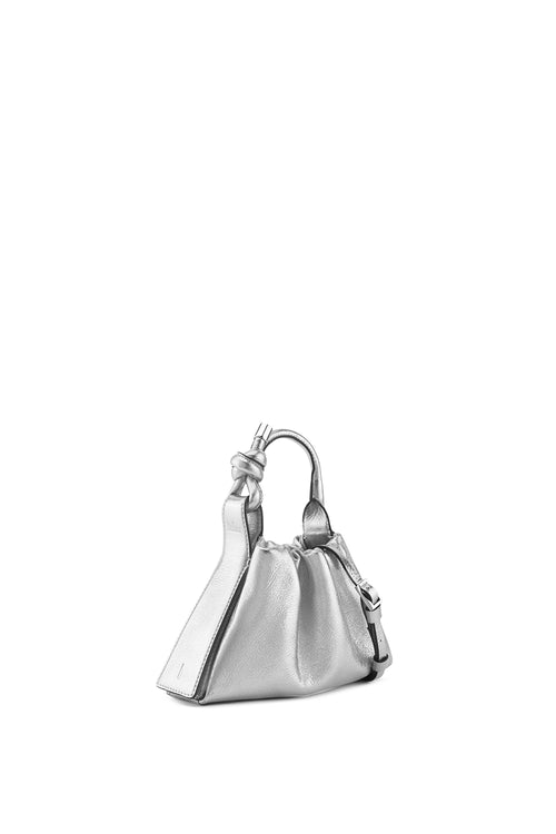 Tina Crinkle Silver Ruched Mini Baguette Bag