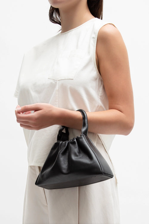 Tina Nappa Black Ruched Mini Baguette Bag