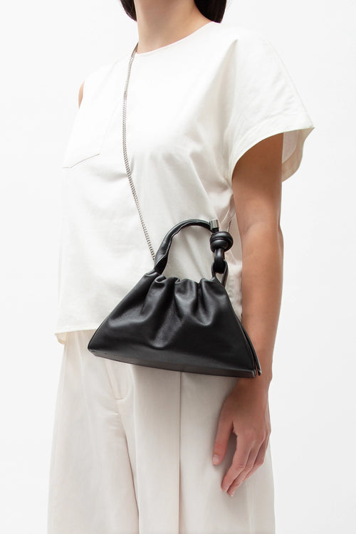 Tina Nappa Black Ruched Mini Baguette Bag