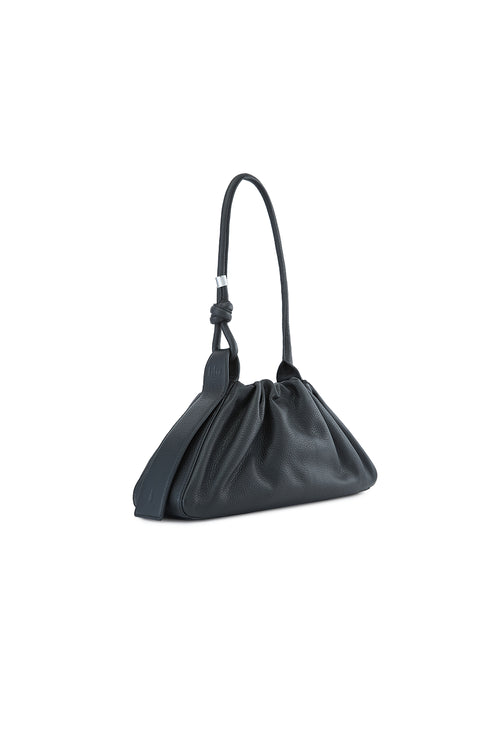 Tina Pebble Ruched Black Baguette Bag