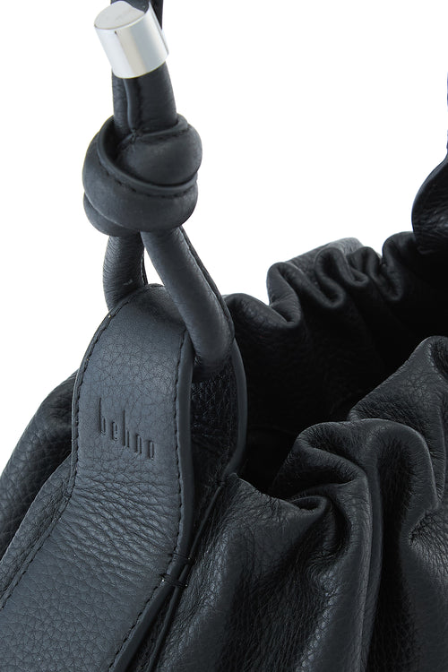 Tina Pebble Ruched Black Baguette Bag
