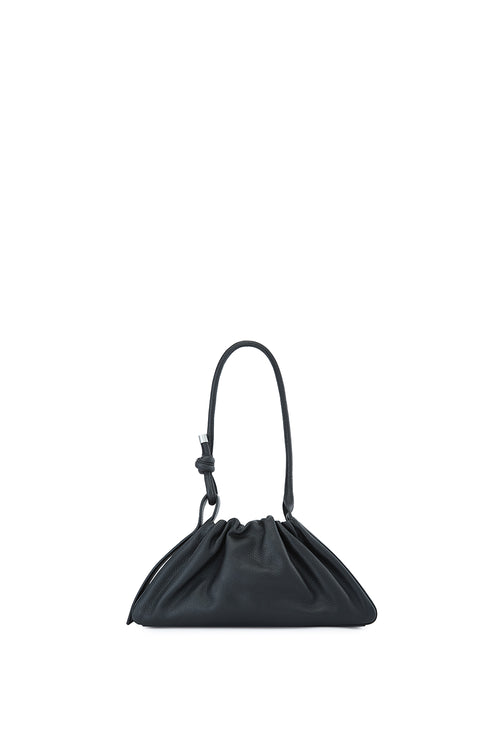 Tina Pebble Ruched Black Baguette Bag