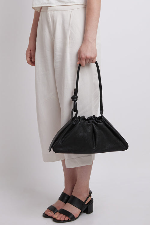 Tina Pebble Ruched Black Baguette Bag