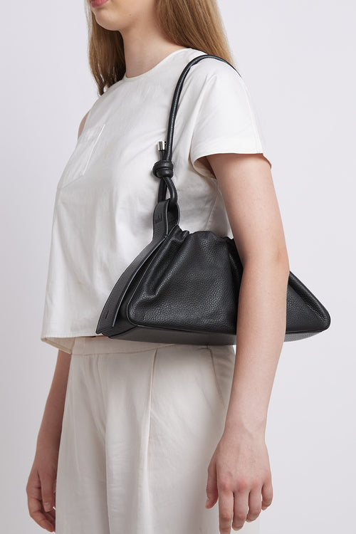 Tina Pebble Ruched Black Baguette Bag
