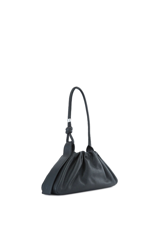 Tina Pebble Ruched Black Baguette Bag