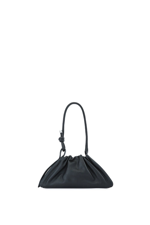Tina Pebble Ruched Black Baguette Bag