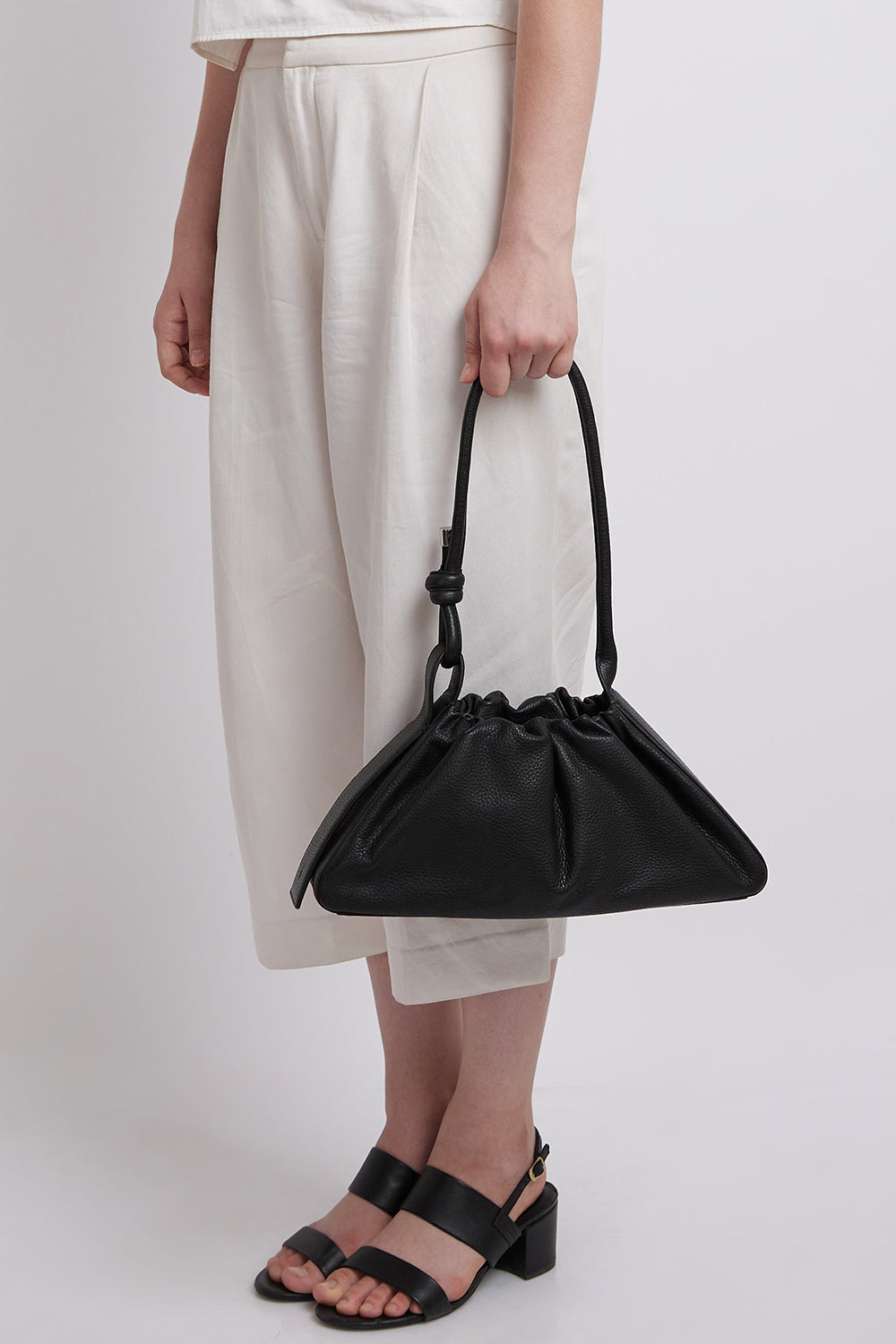 Tina Pebble Ruched Black Baguette Bag