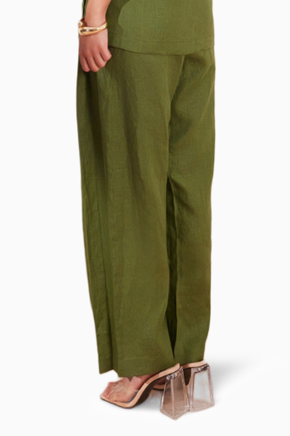 Moss Green Hemp Pleated Trousers