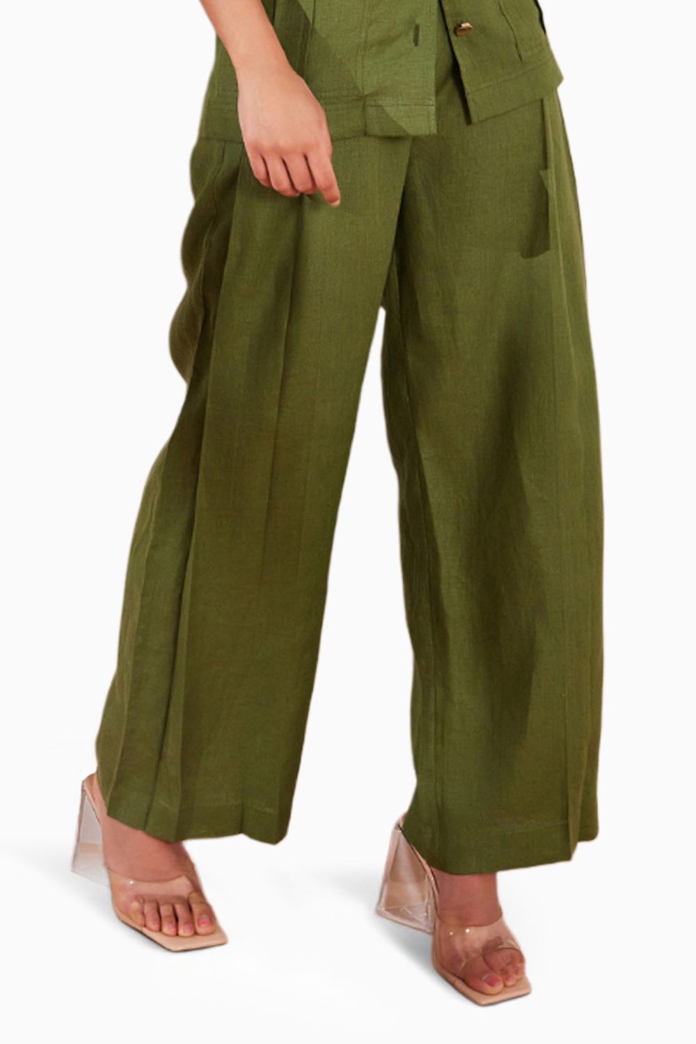 Moss Green Hemp Pleated Trousers