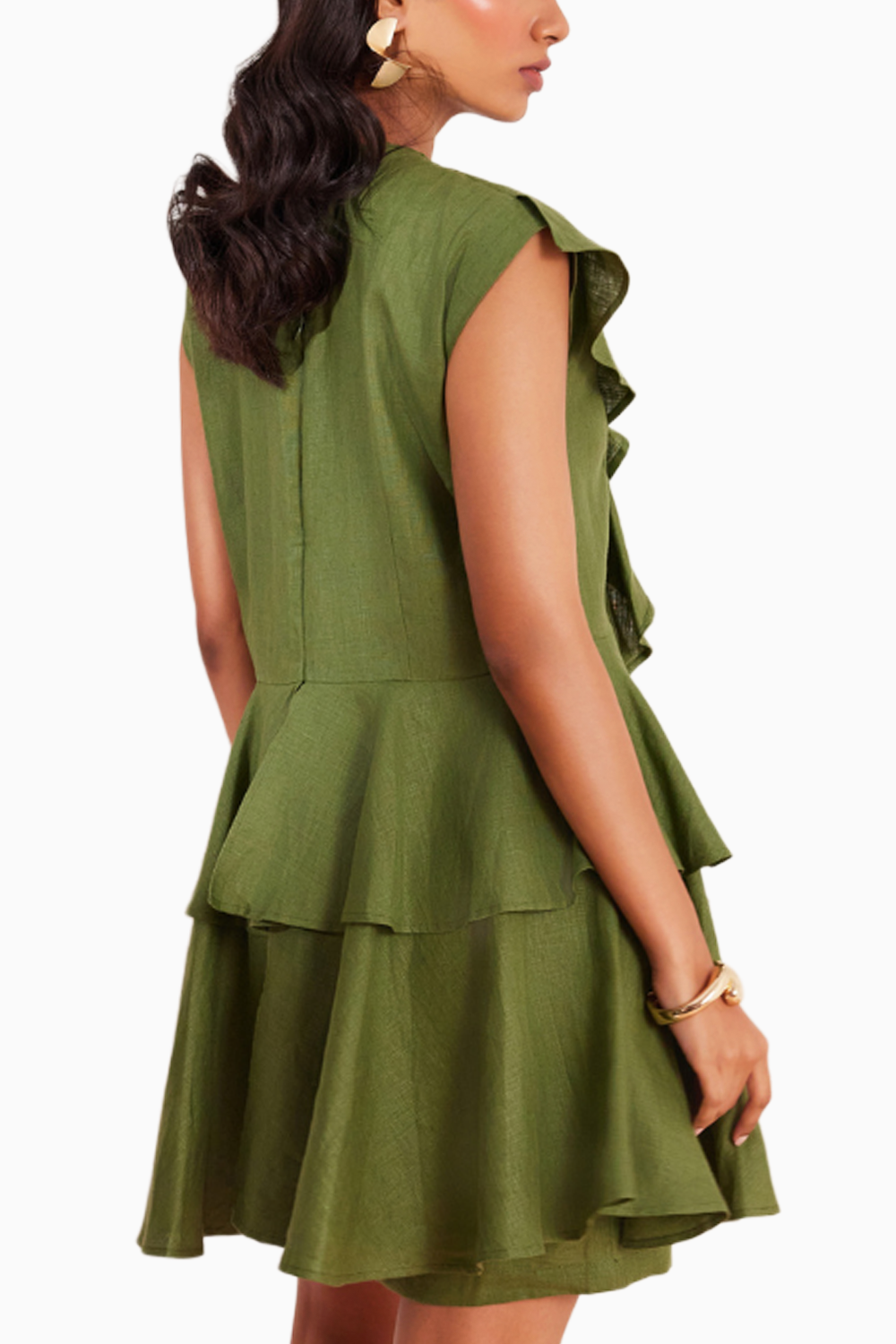 Moss Green Hemp Ruffle Dress