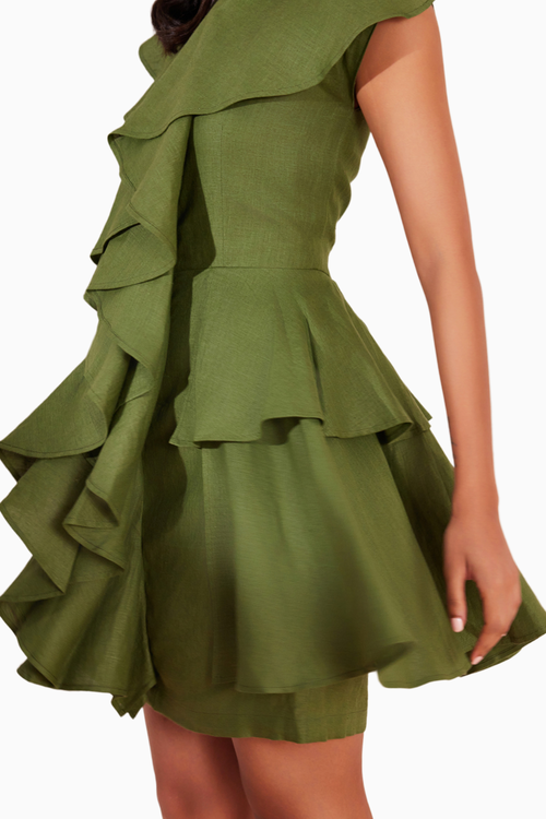 Moss Green Hemp Ruffle Dress