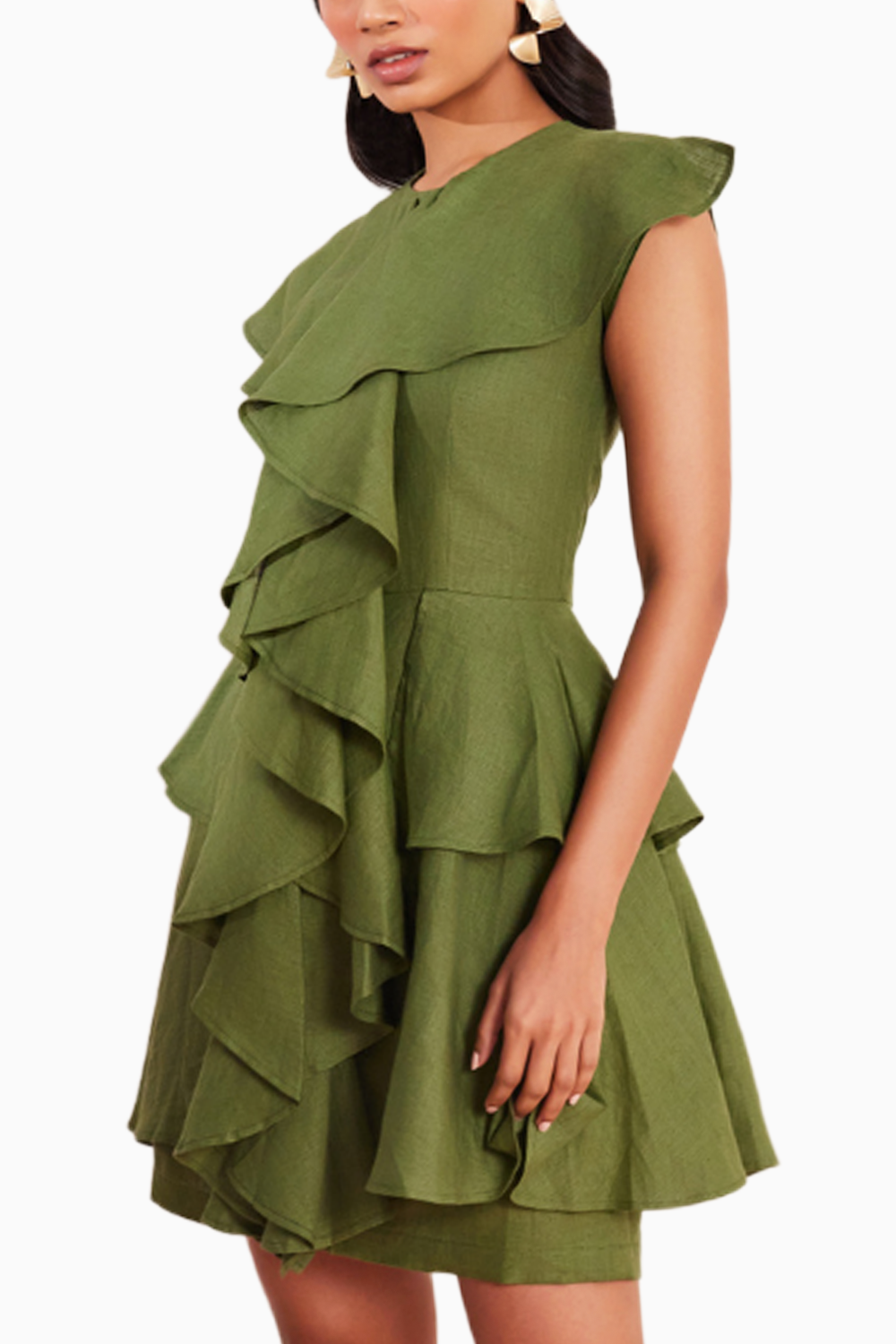 Moss Green Hemp Ruffle Dress