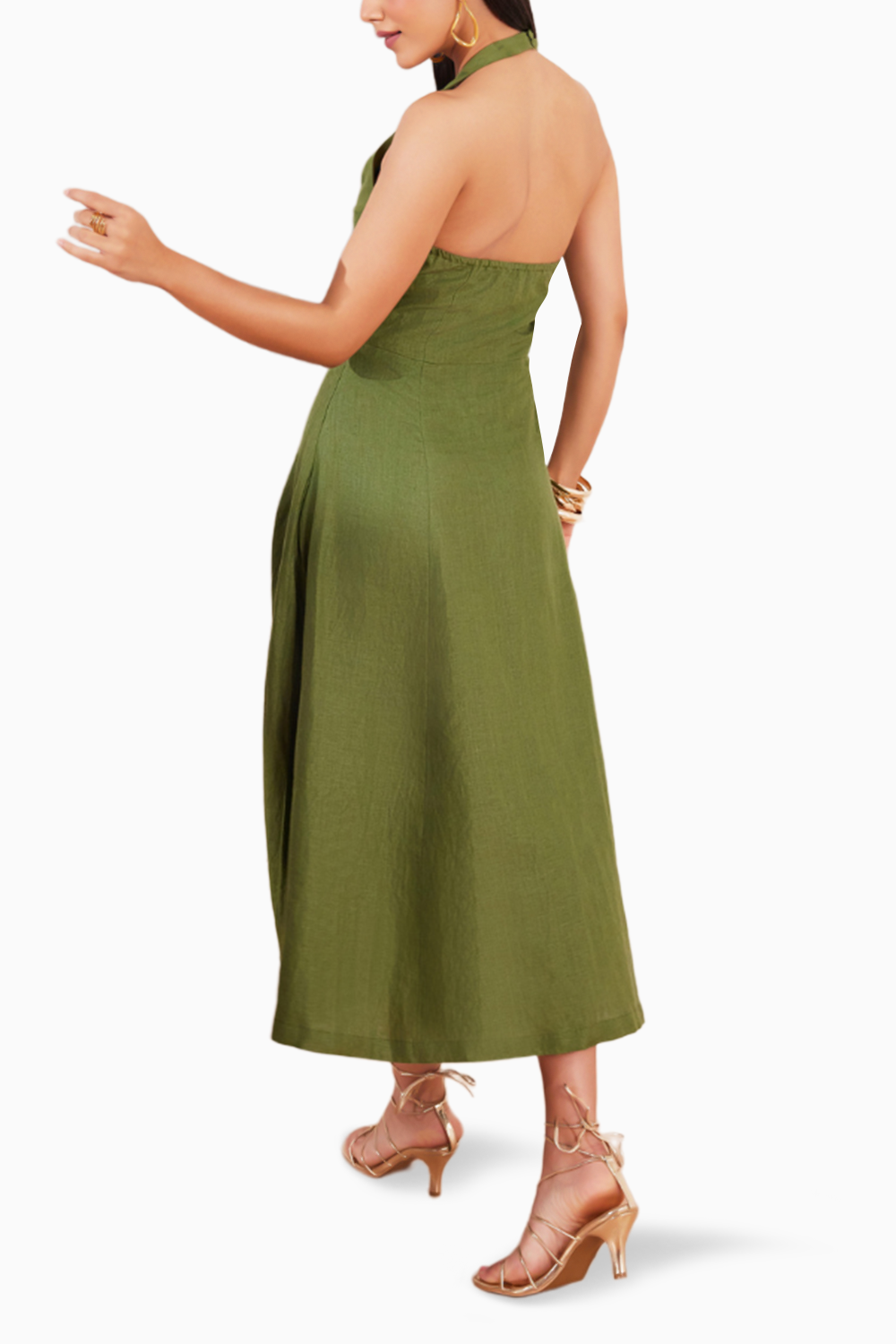 Moss Green Hemp Halter Midi Dress