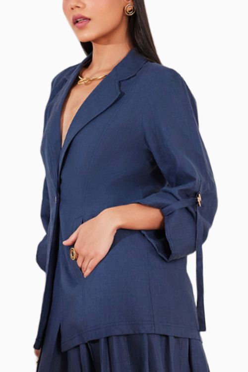Moroccan Blue Hemp Single Button Jacket