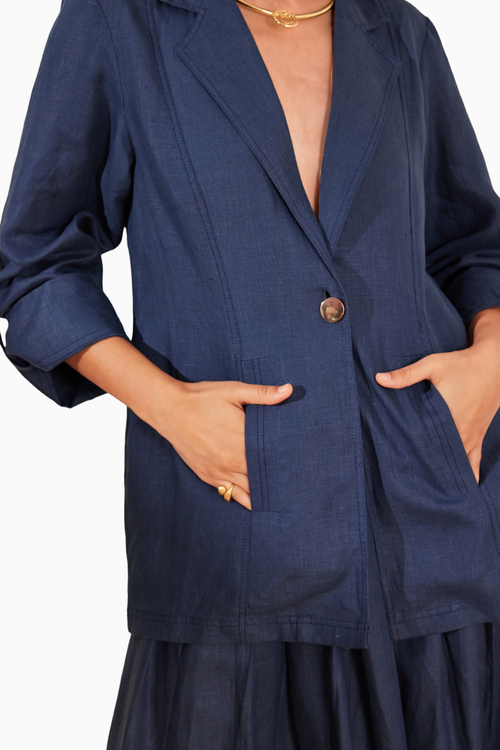 Moroccan Blue Hemp Single Button Jacket