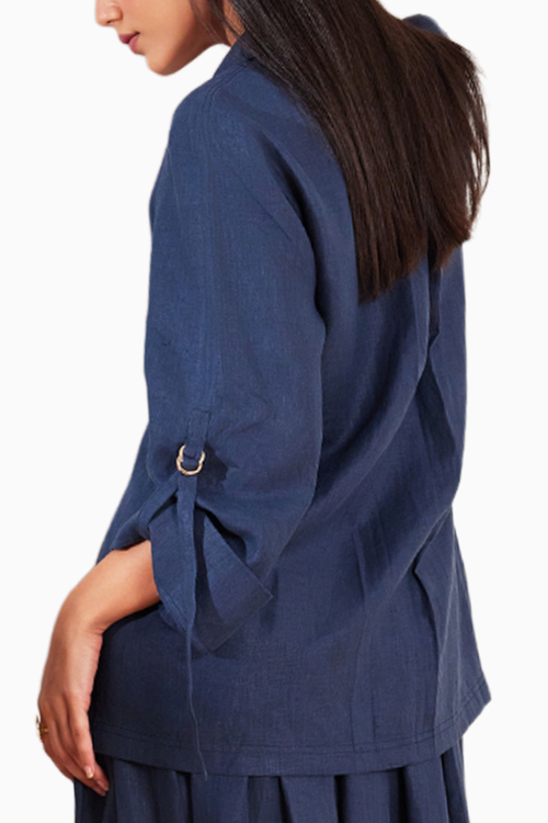 Moroccan Blue Hemp Single Button Jacket