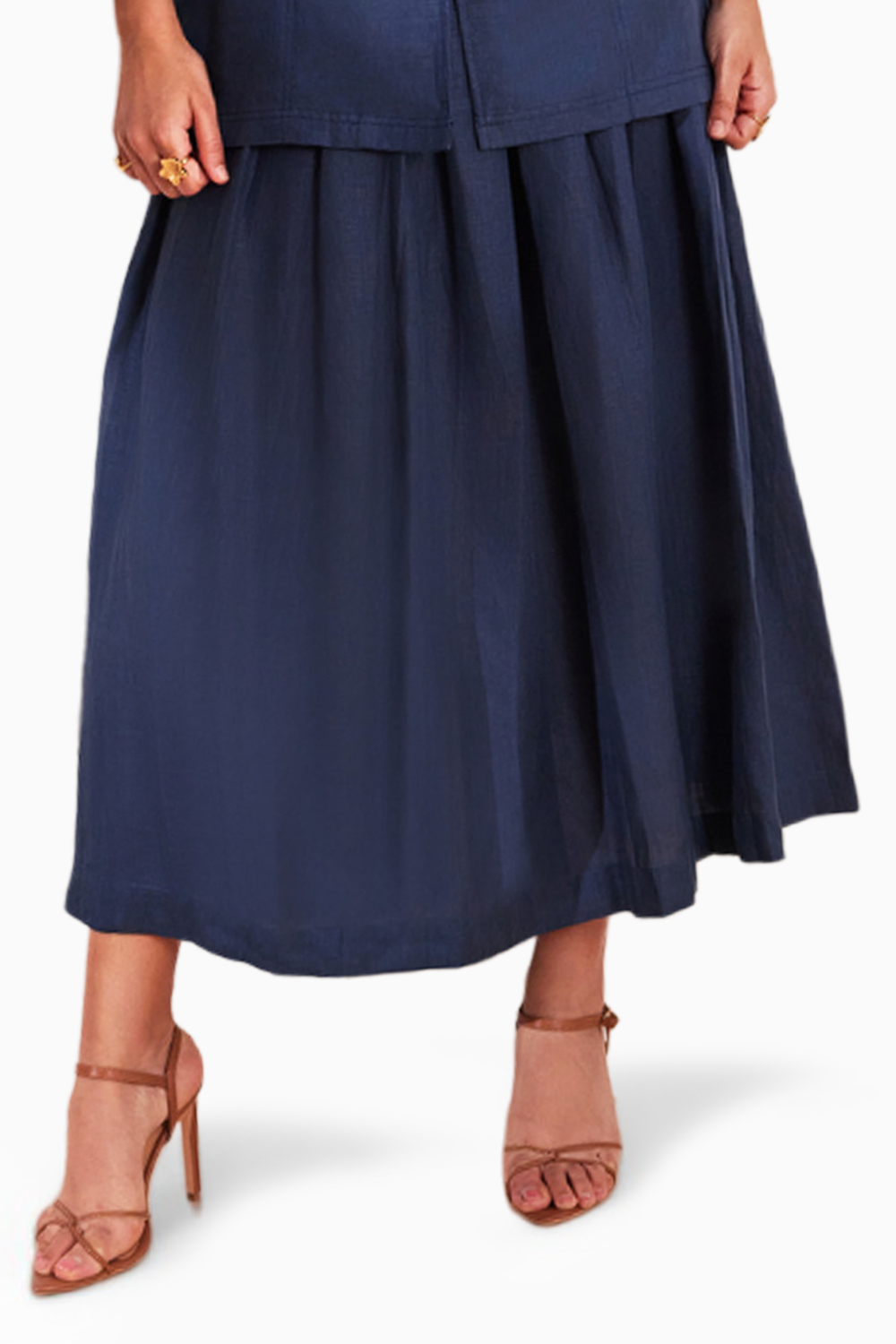 Moroccan Blue Hemp Box Pleat Skirt