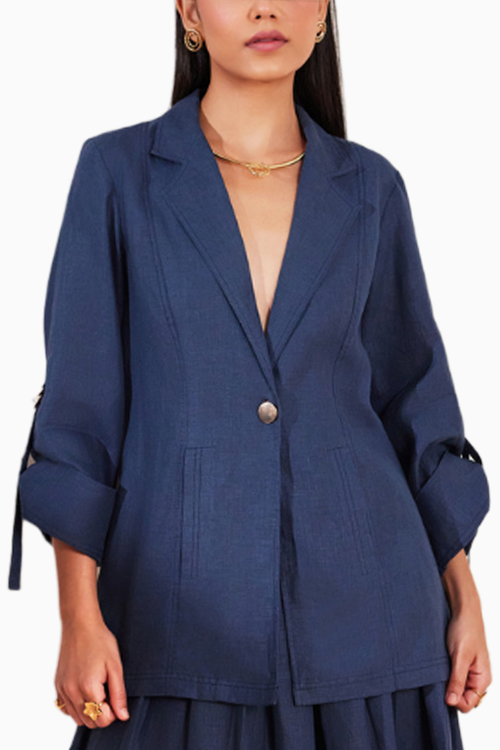 Moroccan Blue Hemp Single Button Jacket