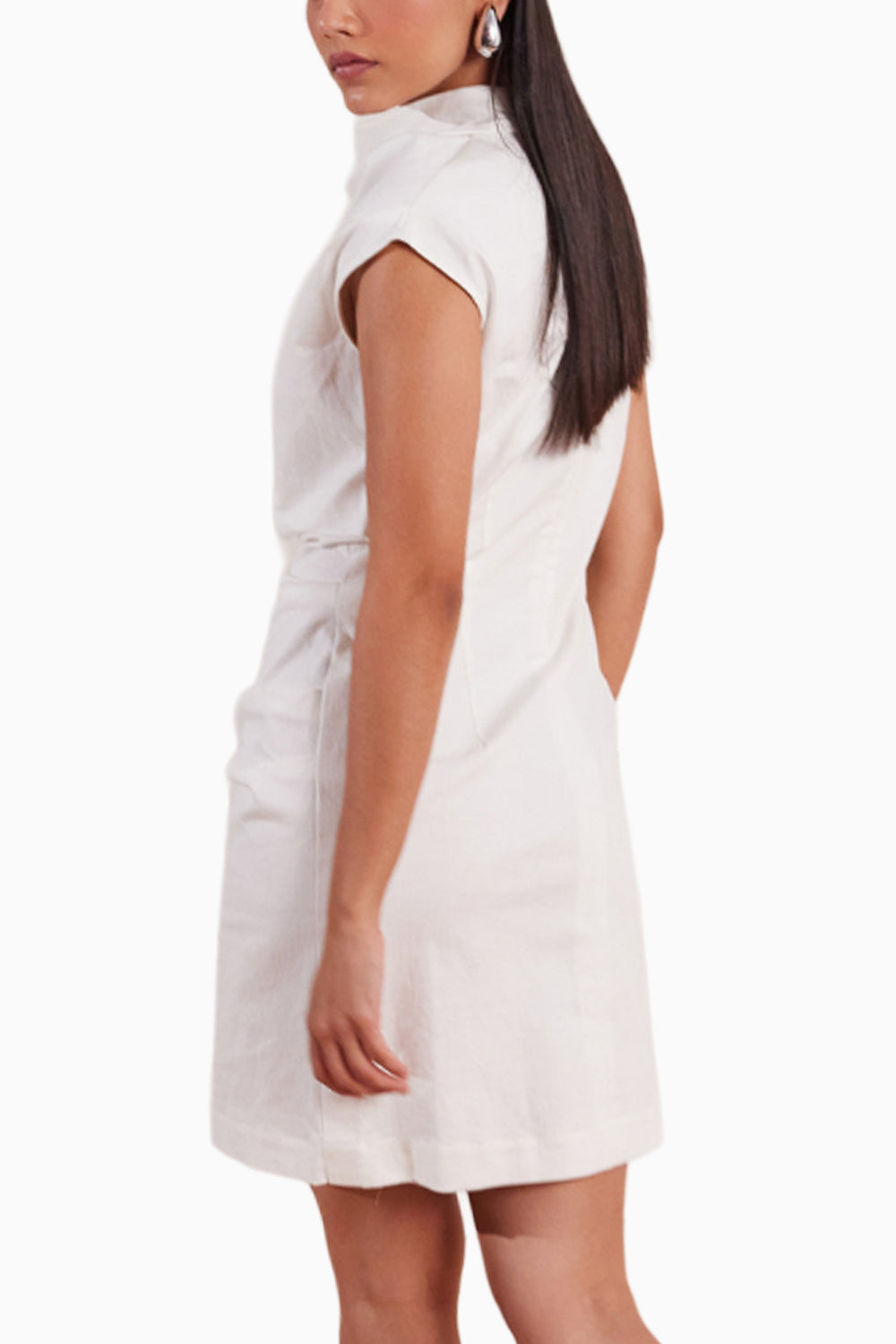 White Denim Draped Mini Dress