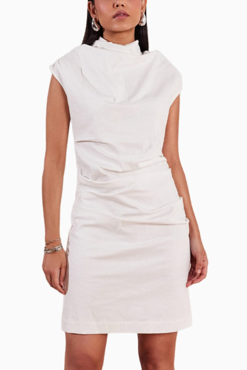 White Denim Draped Mini Dress