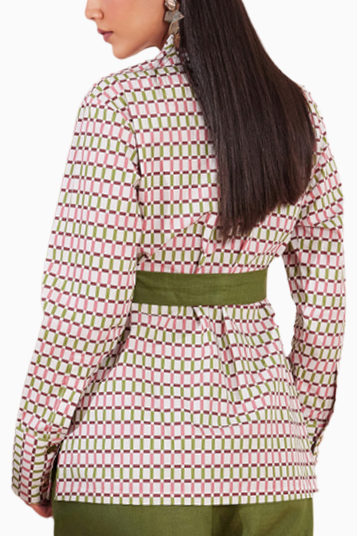 Checks Please Printed Full Sleeves Wrap Shirt