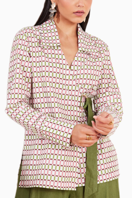 Checks Please Printed Full Sleeves Wrap Shirt