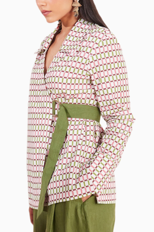 Checks Please Printed Full Sleeves Wrap Shirt