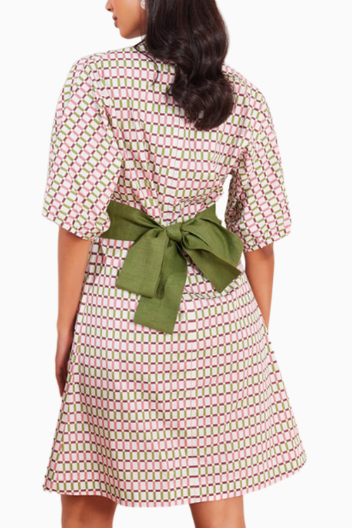 Checks Please Printed High Neck Pleated Dress