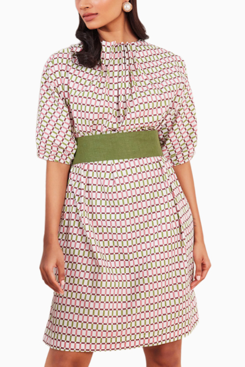 Checks Please Printed High Neck Pleated Dress