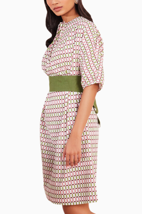 Checks Please Printed High Neck Pleated Dress