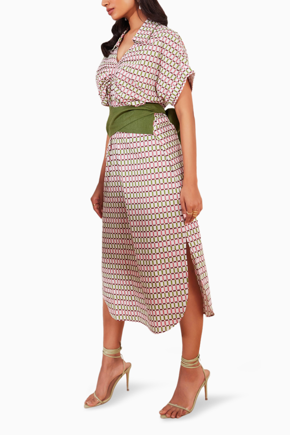 Checks Please Printed Belted Midi Dress