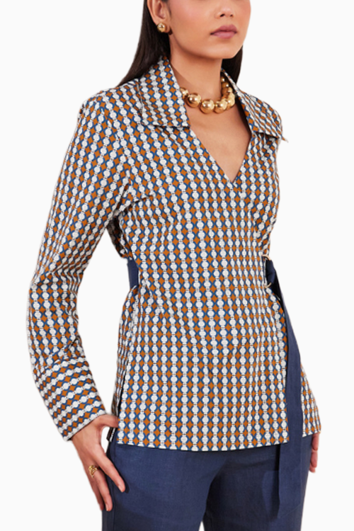 Summer Circle Printed Full Sleeve Wrap Shirt