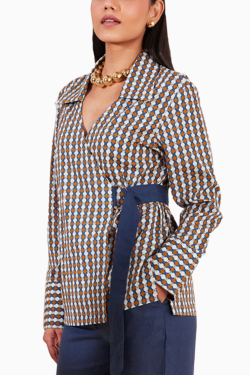 Summer Circle Printed Full Sleeve Wrap Shirt