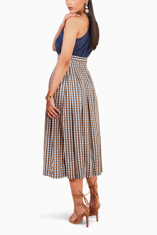 Summer Circle Color Blocked One Shoulder Midi Dress
