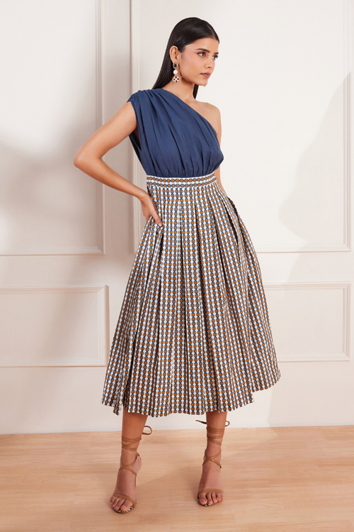 Summer Circle Color Blocked One Shoulder Midi Dress
