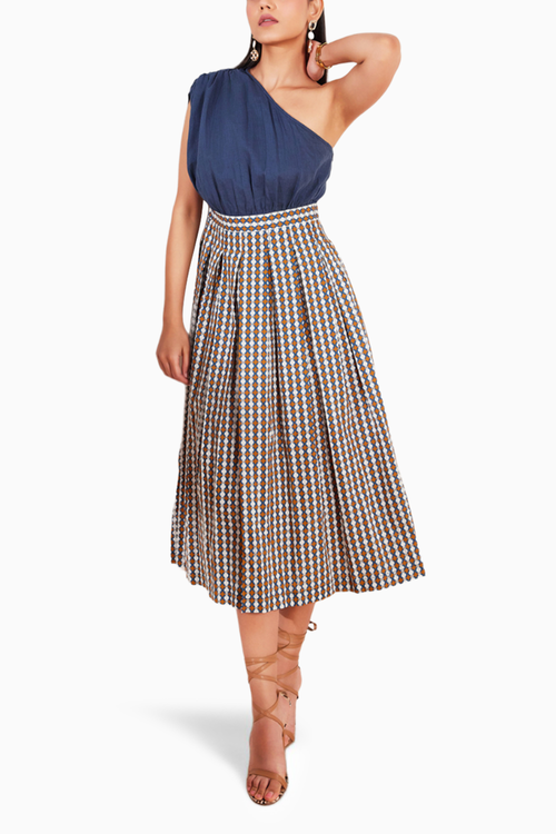 Summer Circle Color Blocked One Shoulder Midi Dress
