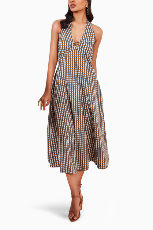 Summer Circle Printed Halter Midi Dress