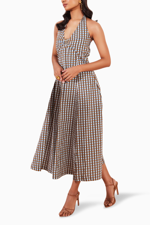 Summer Circle Printed Halter Midi Dress