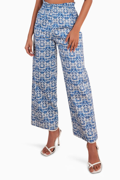 Denim Abstract Print Paper Bag Pant