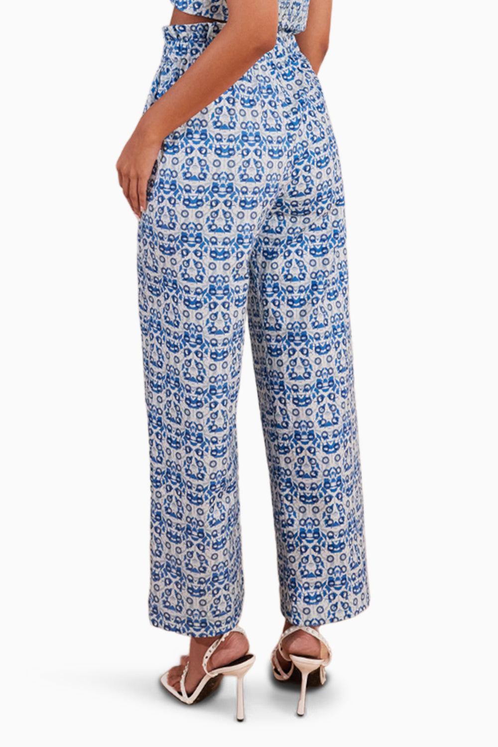 Denim Abstract Print Paper Bag Pant