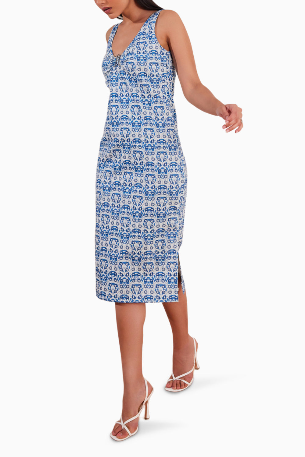 Denim Abstract Print Midi Dress