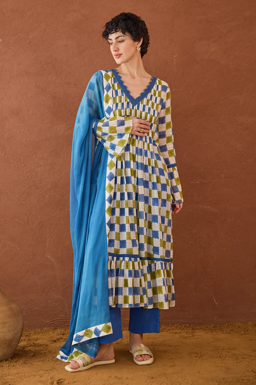 Cloudburst Plaid Kurta Set