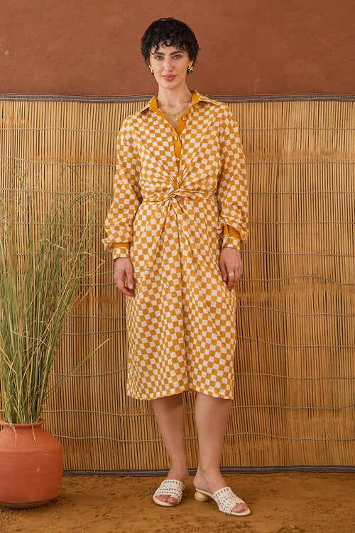 Golden Hour Gingham 
Shirt Dress