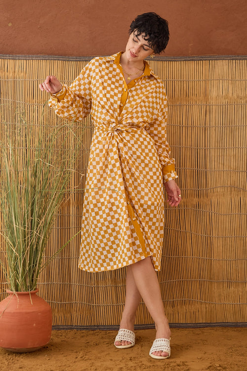 Golden Hour Gingham 
Shirt Dress