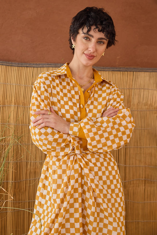 Golden Hour Gingham 
Shirt Dress