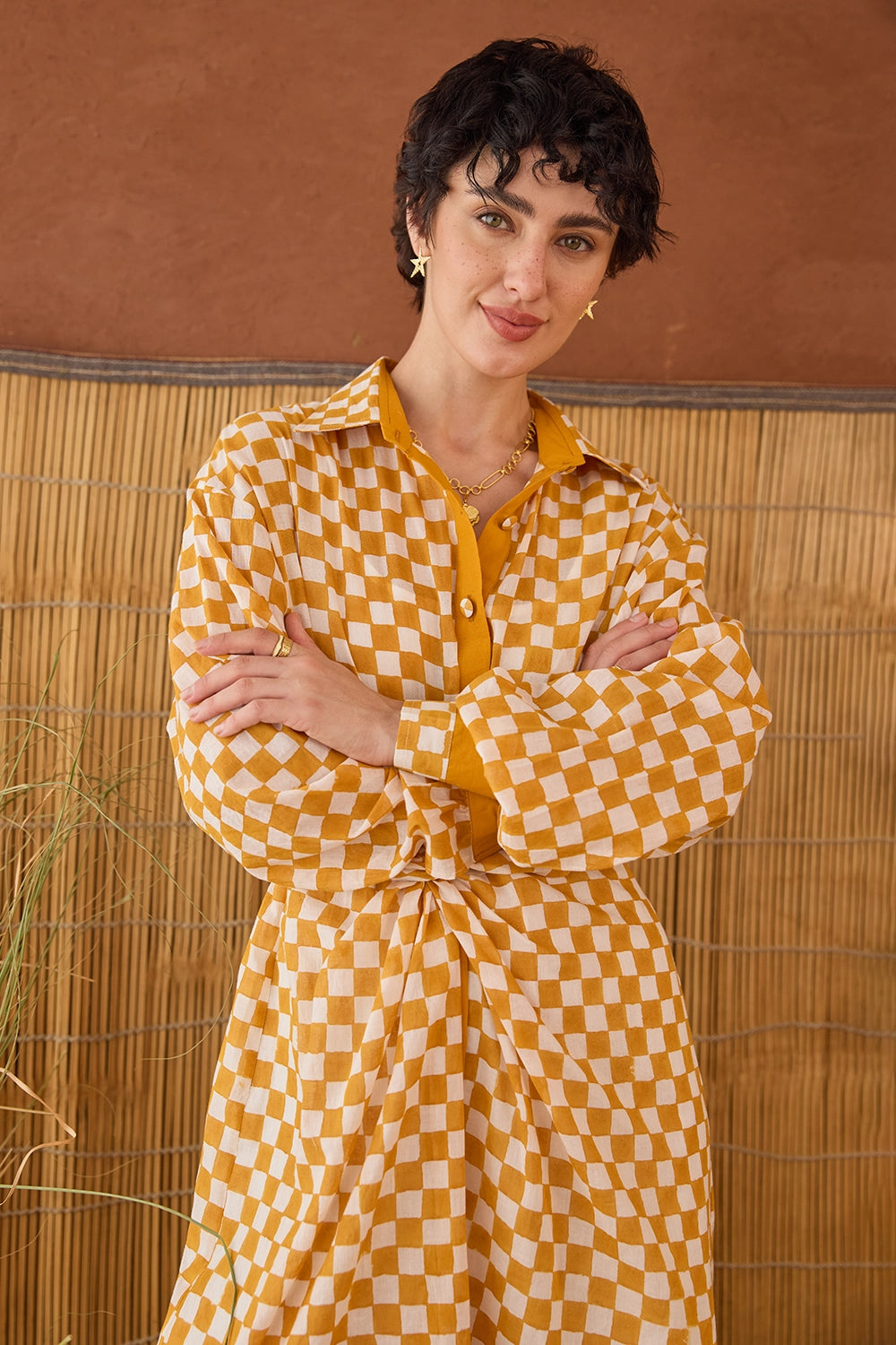 Golden Hour Gingham 
Shirt Dress