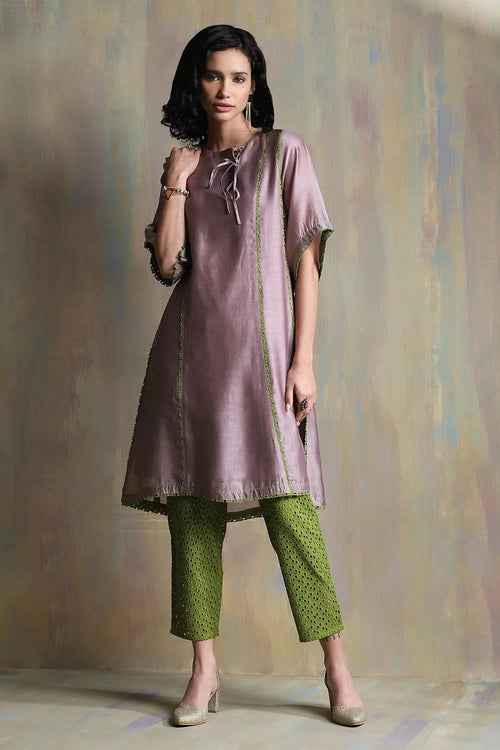 Swarovski Berry Mauve Tie-Up Kurta Set