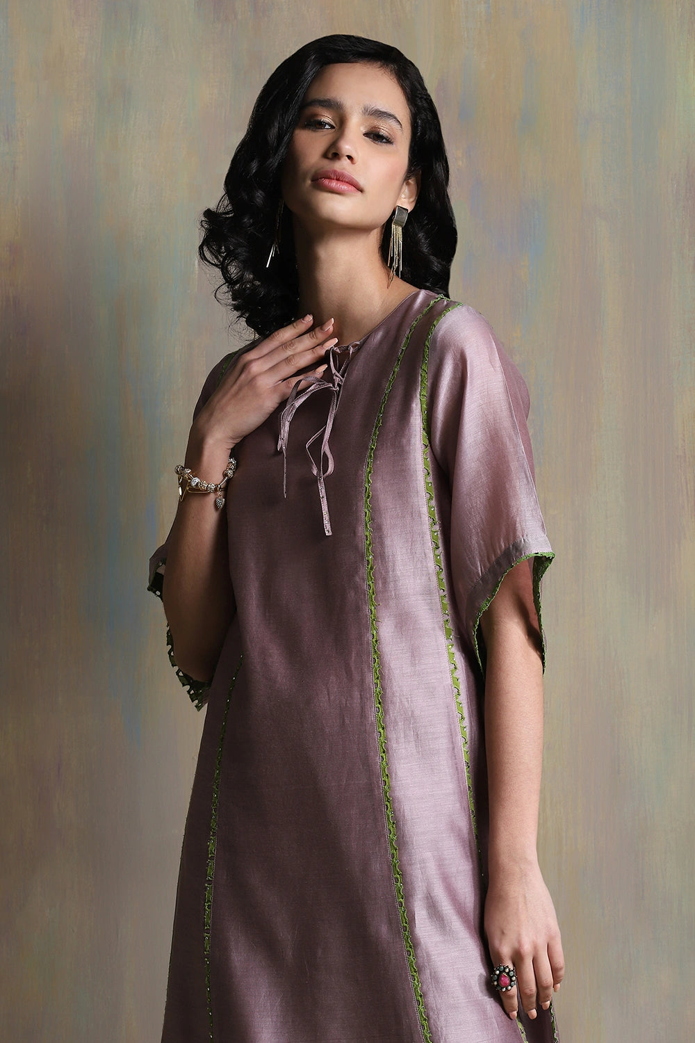 Swarovski Berry Mauve Tie-Up Kurta Set