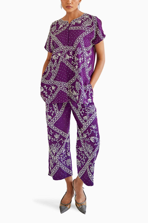 Purple Parsi Gaara Shirt and Grid Pants